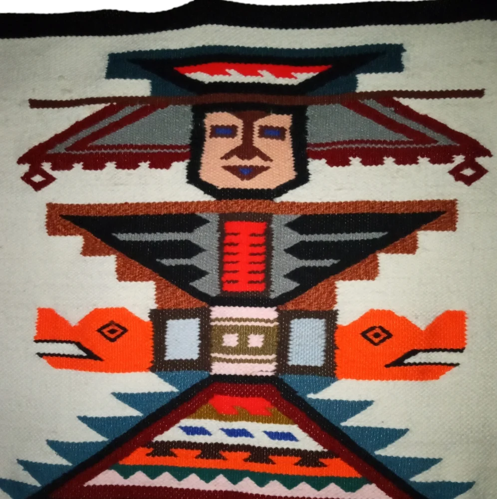 Vintage Hand Woven Wool Tapestry 25” x 37” | Ecuadorian Dance Warrior Rug